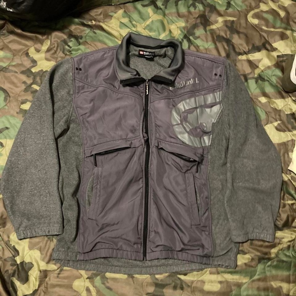 Ecko Unltd graphic fleece full zip jacket baggy utility grey lightweight XXL/25